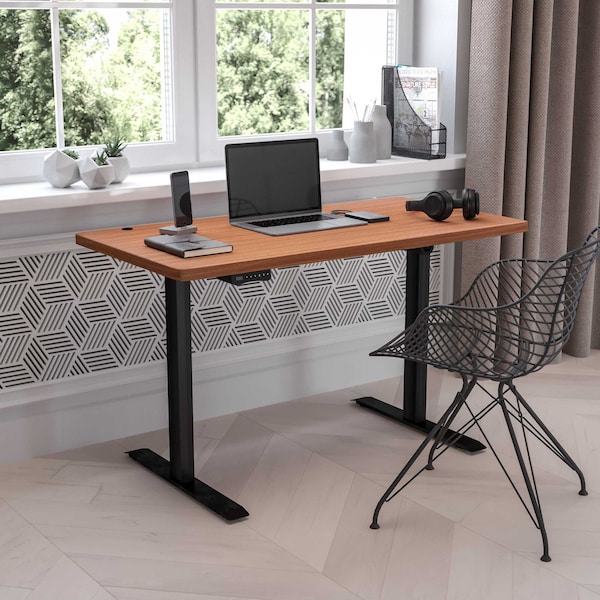 Flash Furniture Electric Adjustable Standing Desk, 48"Wx24"D, Mahogany NAN-TG-2046-R-GG - main